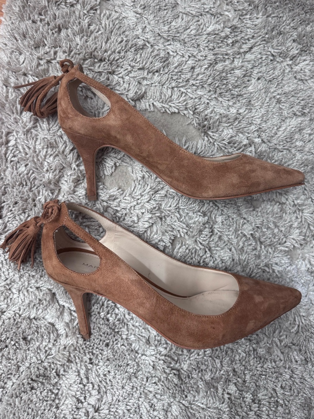 Marc Fisher Brown Suede Pointed-Toe Tassel Pumps